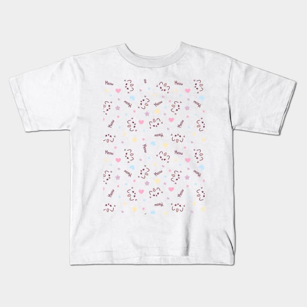 Cute white cat caticorn or kitten Unicorn seamless pattern Kids T-Shirt by Saya Raven